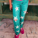 Judy Blue A True Star High Waist Distressed Star Rigid Straight Jeans