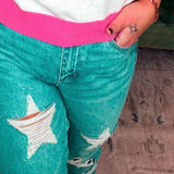 Judy Blue A True Star High Waist Distressed Star Rigid Straight Jeans