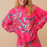 Cozy Soft Sequin Star Sweater with Shorts Set