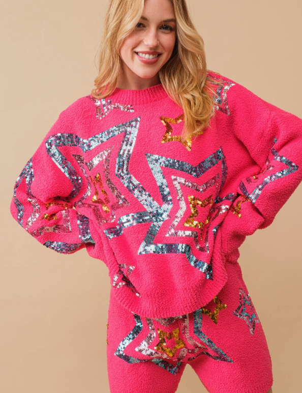 Cozy Soft Sequin Star Sweater with Shorts Set
