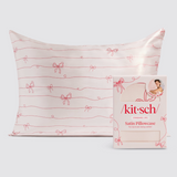 Holiday Satin Pillowcase – Striped Bows | Kitsch