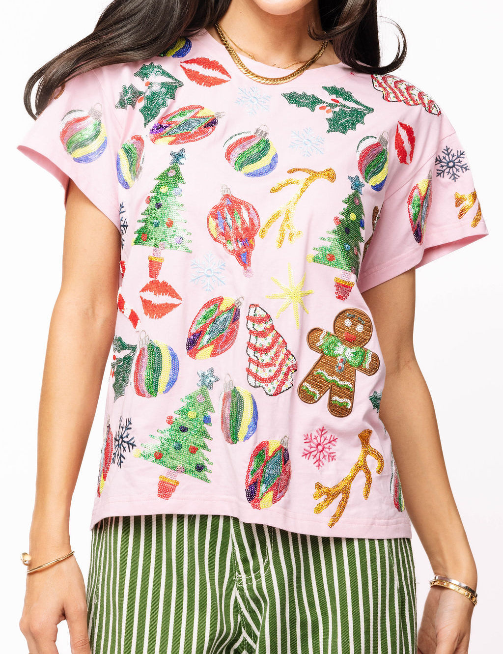 Preorder - Light Pink Christmas Icon Tee Shirt - Light Pink [Queen of Sparkels]