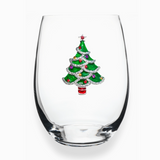 Christmas Tree Jeweled Stemless Wine Glass