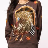 Brown Turkey & Leaves Sweatshirt - Brown [Queen of Sparkles]