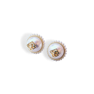 Pearl Button Logo Earrings