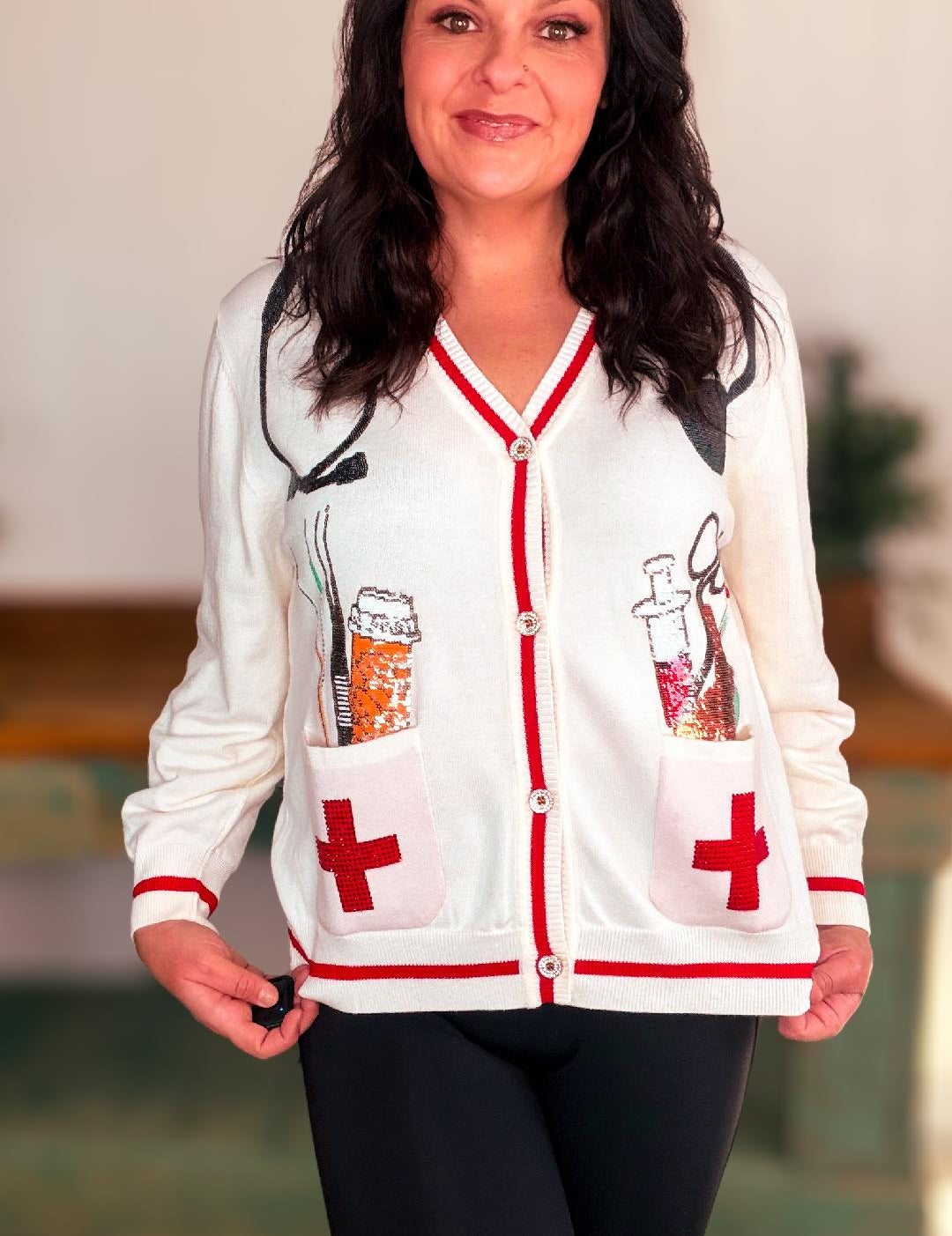 White Medical Instrument Button-Up Cardigan-Queen of Sparkles (Copy)