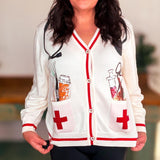 White Medical Instrument Button-Up Cardigan-Queen of Sparkles (Copy)