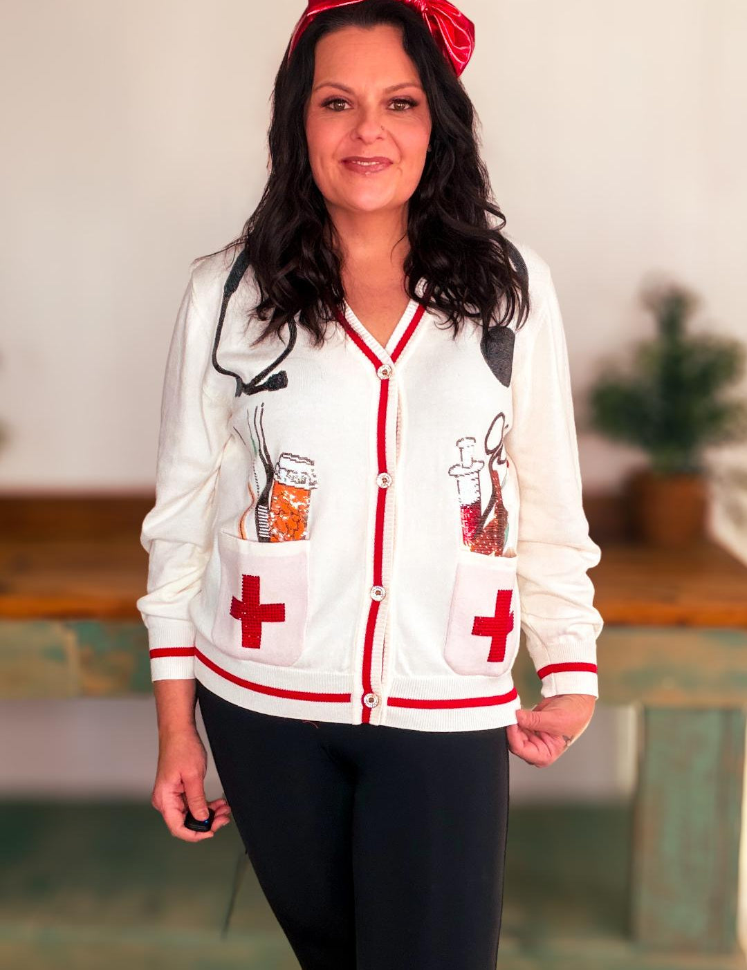 White Medical Instrument Button-Up Cardigan-Queen of Sparkles (Copy)