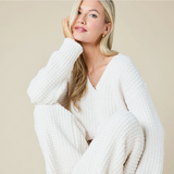 Softies Marshmallow Waffle V-Neck Lounge Set-White