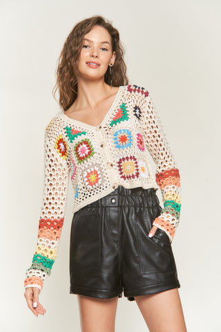 Mia Crochet Granny Square Cardigan Multi