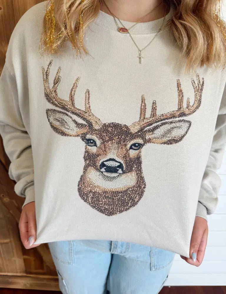 The Bedazzled Buck Sweatshirt - Sand