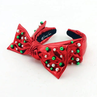 Christmas Bow Headband With Beads Red