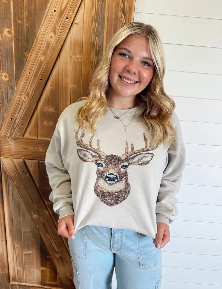 The Bedazzled Buck Sweatshirt - Sand