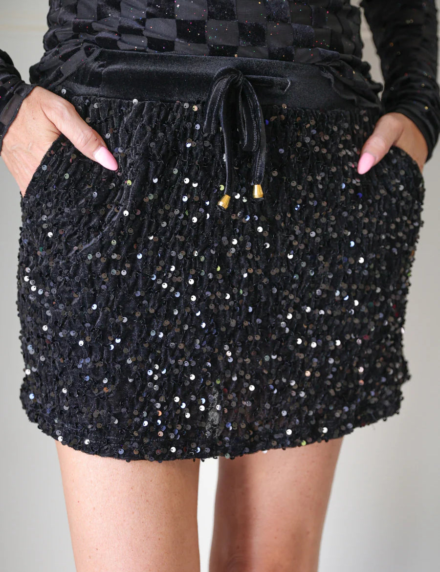 Velvet Hour Sequin Skort- Black