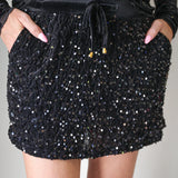 Velvet Hour Sequin Skort- Black