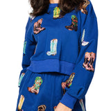 Royal Blue Multi Cowboy Boot Sweatshirt-Queen of Sparkles