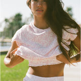 LoveShackFancy Rubin Bow Print Cropped Tee – Chantilly