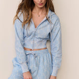 LoveShackFancy Arienne Cropped Zip Hoodie – Chilled Blue