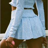 LoveShackFancy Vanina Bow Print Mini Active Skort – Chilled Blue