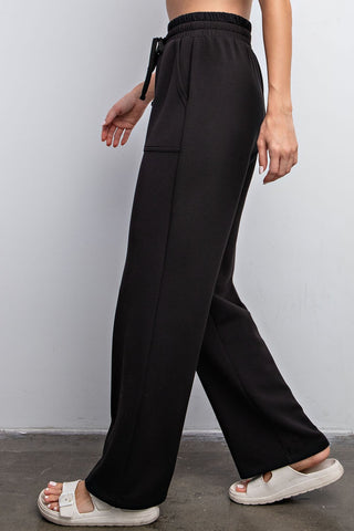 Cassidy Modal Poly Span Straight Lounge Pants With Pockets Black