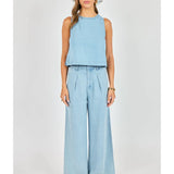 It's Pouring Sleeveless Top - Light Chambray
