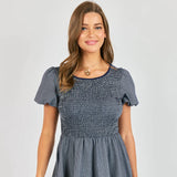 Frankie Smocked Mini Dress - Navy White