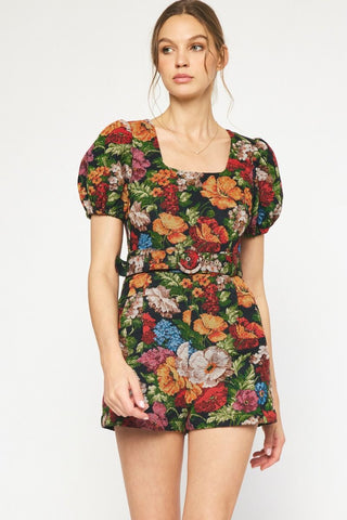 Valentina Floral Puff Sleeve Dress Black