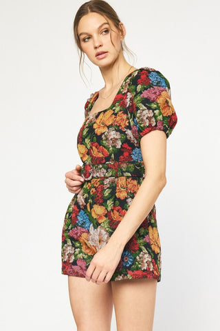 Valentina Floral Puff Sleeve Dress Black
