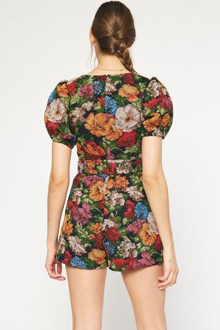 Valentina Floral Puff Sleeve Dress Black