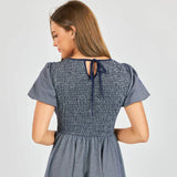 Frankie Smocked Mini Dress - Navy White