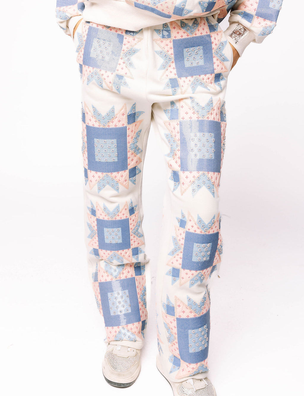 Preorder Ivory, Blue & Light Pink Patchwork Pant - Multi [Queen of Sparkles]
