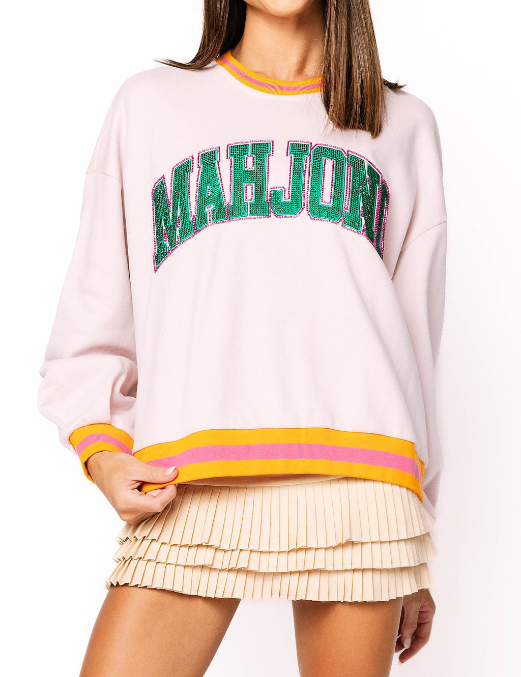 Preorder Pink, Orange & Green Rhinestone 'Mahjong' Sweatshirt - Multi [Queen of Sparkles]
