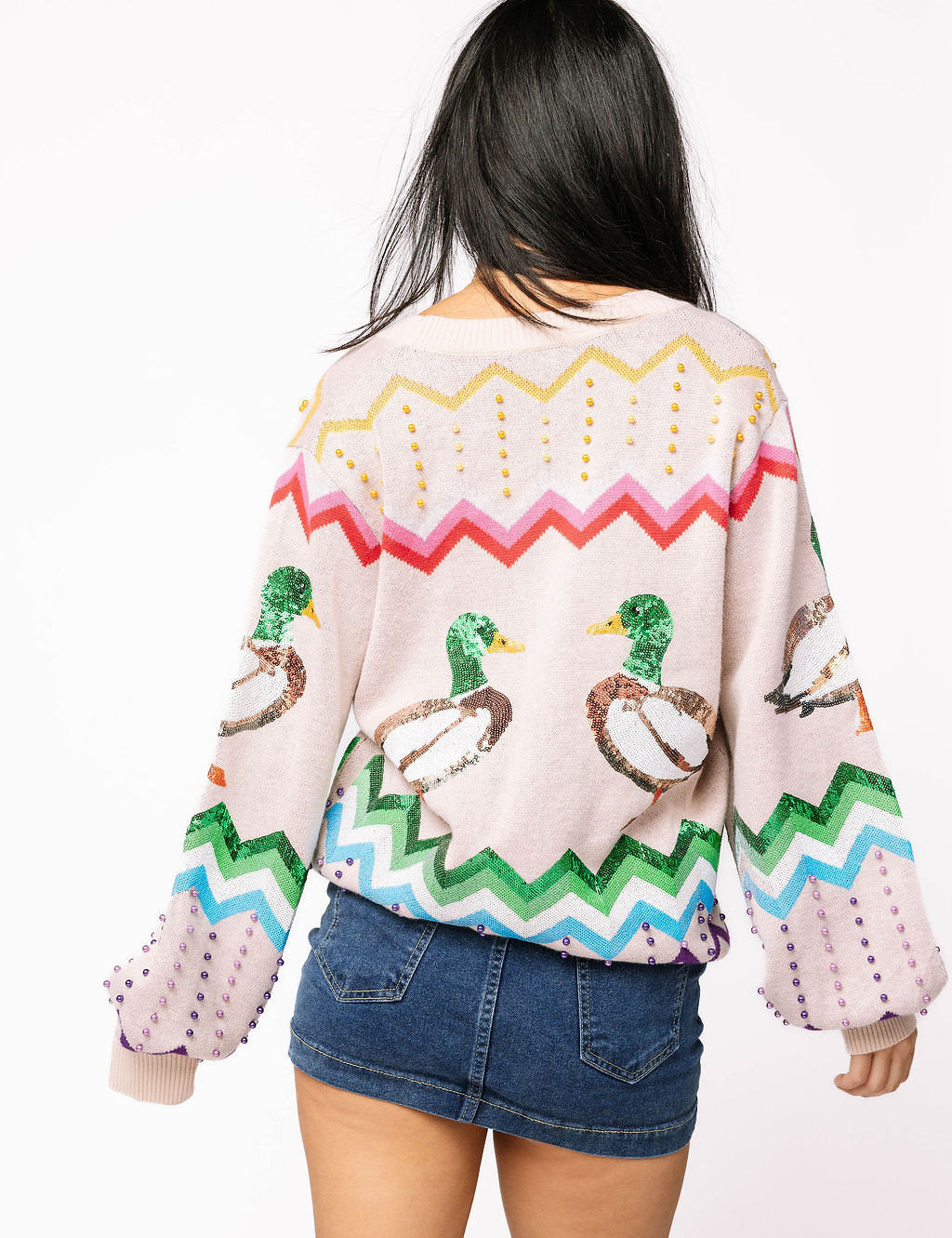 Preorder Multi Zig Zag Duck Cardigan - Beige [Queen of Sparkles]