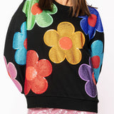 Preorder Multi Oversized Rhinestone Flower Sweatshirt - Black [Queen of Sparkles]