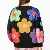 Preorder Multi Oversized Rhinestone Flower Sweatshirt - Black [Queen of Sparkles]