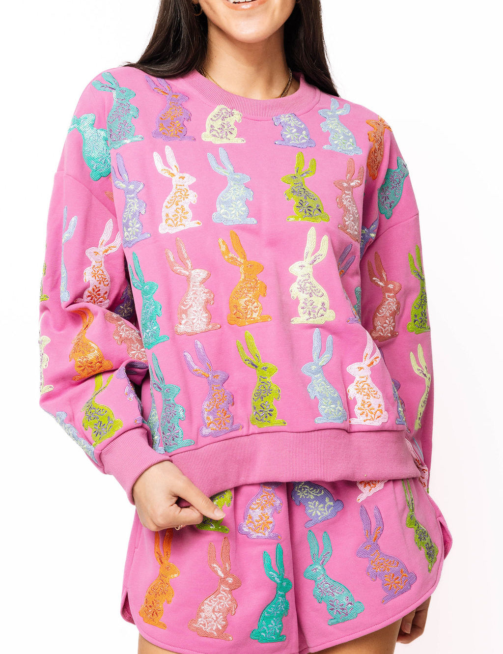 Purple Multi Easter Bunny Sweatshirt - Queen of Sparkles