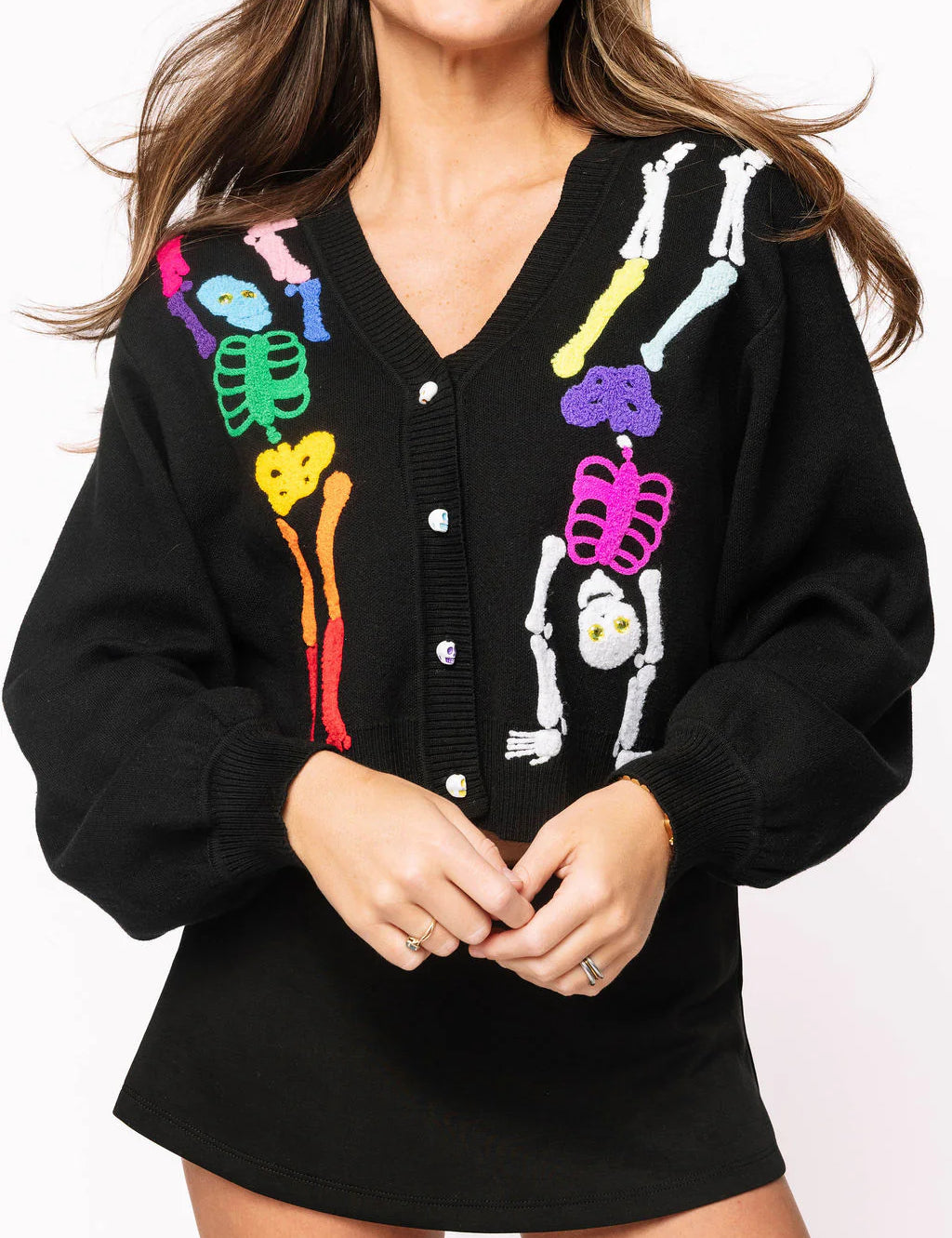 Preorder Rainbow Skeleton Button Up Cardigan - Black Rainbow [Queen of Sparkles]