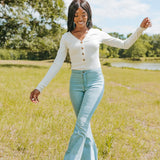 Holly Long Sleeve Button Up Bodysuit - White [BuddyLove]