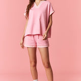 Light Pink Pearl Stud French Terry Dolman Top