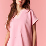 Light Pink Pearl Stud French Terry Dolman Top