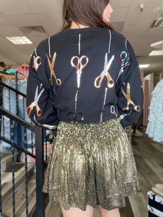 Queen of Sparkles Black Gold Disco Swing Shorts