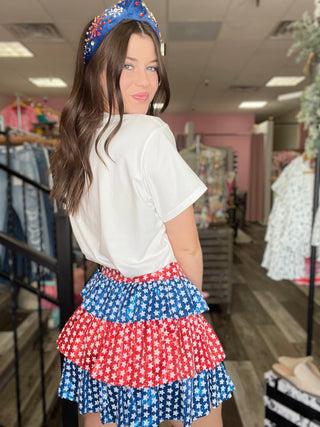 Queen of Sparkles Red, White & Blue Sequin Star Skort