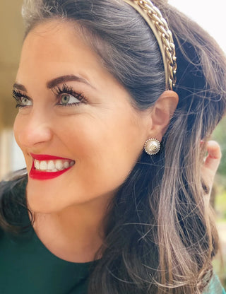 Pearl Button Logo Earrings