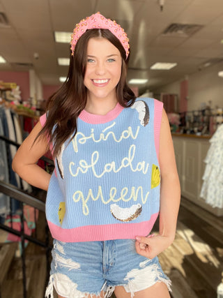 Queen of Sparkles Periwinkle Pina Colada Queen Sweater Tank