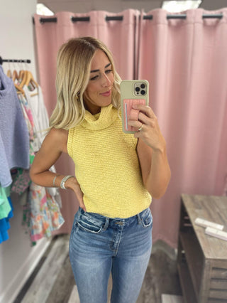Don't Go Back Warm Yellow Turtle Neck Tank