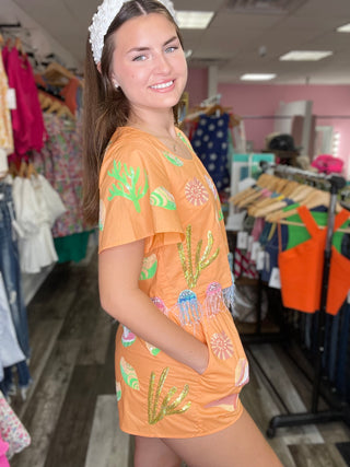 Queen of Sparkles Peach Under The Sea Icon Short Sleeve Top