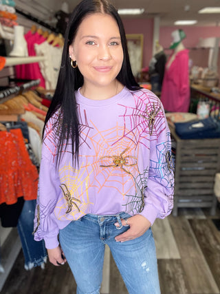 Lavender Spiderweb Sweatshirt Queen of Sparkles