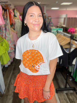Orange & White Flower Helmet Tee Queen of Sparkles