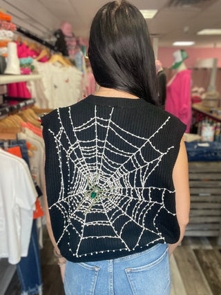 Queen Witch Spider Web Sweater Vest Queen of Sparkles