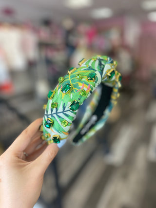 Birds of Paradise Headband with Green Crystals